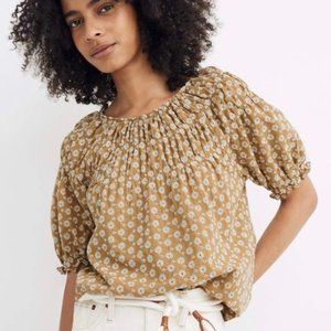 Madewell Daisy Embroidered Shirred Puff Sleeve Top